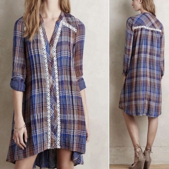 Holding Horses Anthropologie Plaid Tunic High Low Dress Small - Picture 1 of 9
